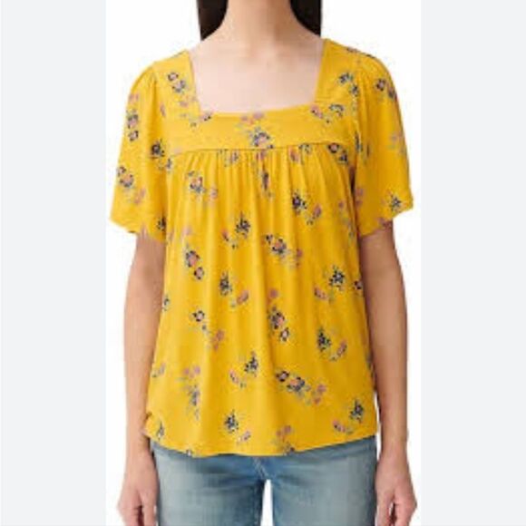 Madewell Tops - Lucky Brand‎ -263 short sleeve blouse yellow floral squared neck Medium